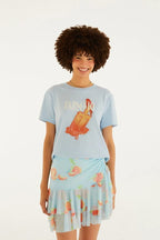 Saia Curta Tule Babado Estampada Tangerina