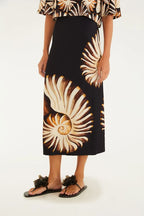 Saia Midi Reta Estampada Amonita