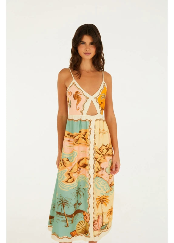 Vestido Midi Estampado Souvenir Litoral