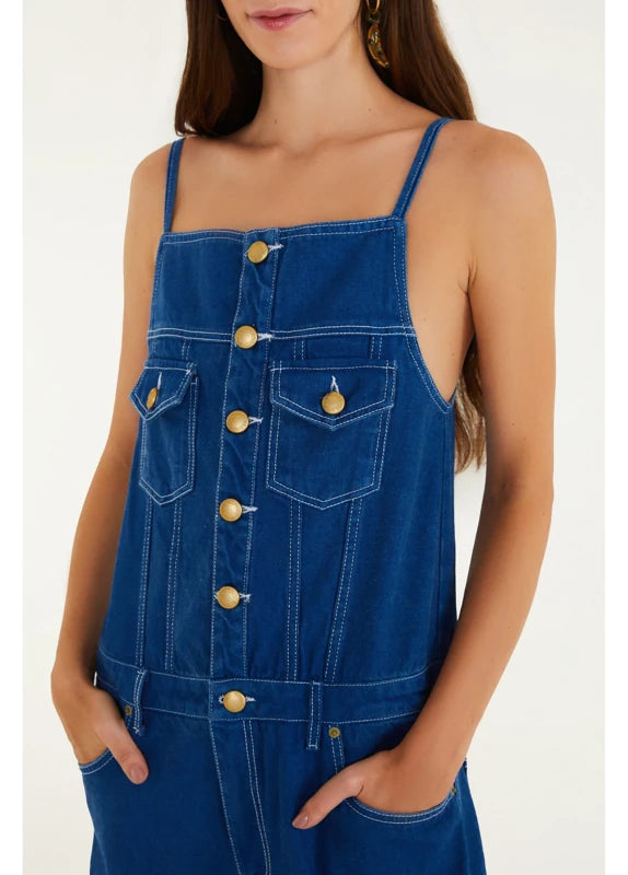 Macacão Jeans Pantalona