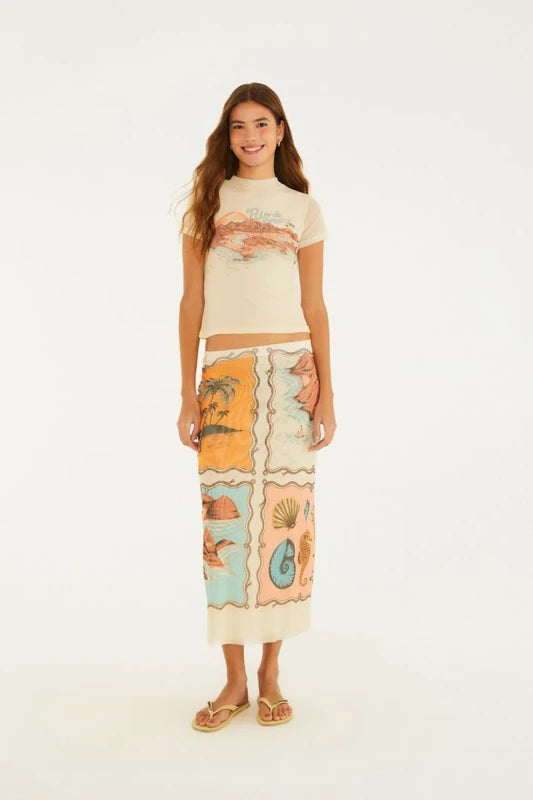 Saia Midi Tule Estampada Souvenir Rio