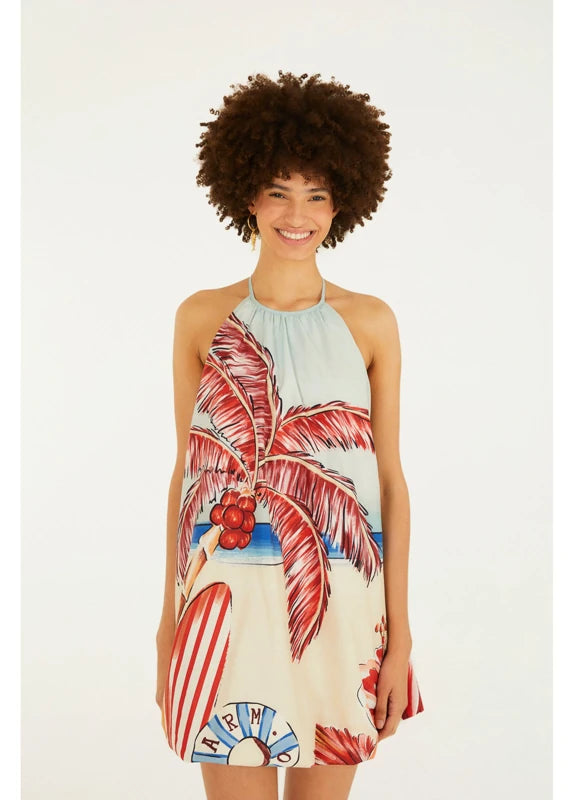 Vestido Curto Balonê Estampado Diário De Verão