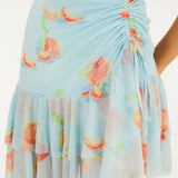 Saia Curta Tule Babado Estampada Tangerina