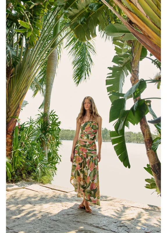 Saia Longa Estampada Antúrio Corrido