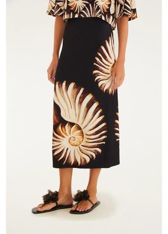 Saia Midi Reta Estampada Amonita