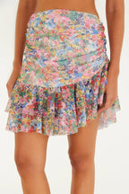 Saia Babado Tule Estampado Camponesa