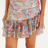 Saia Babado Tule Estampado Camponesa