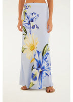 Saia Enviesada Estampada Orquidário Bege