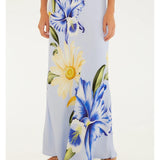 Saia Enviesada Estampada Orquidário Bege