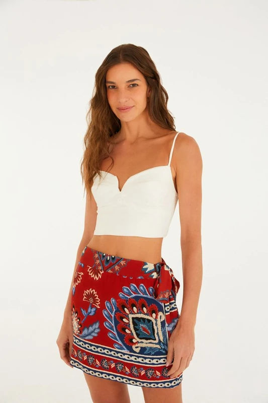 Saia Transpassada Estampada Lenço Náutico