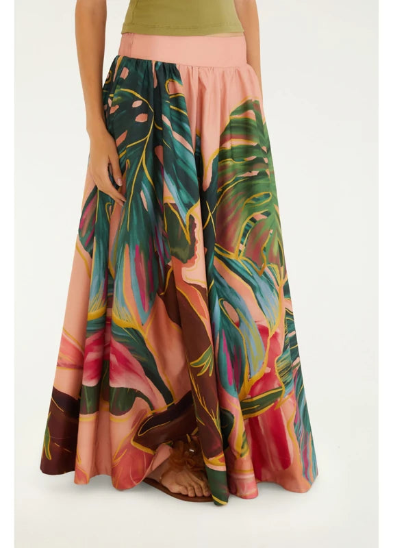 Saia Evasê Estampada Piscina Tropical