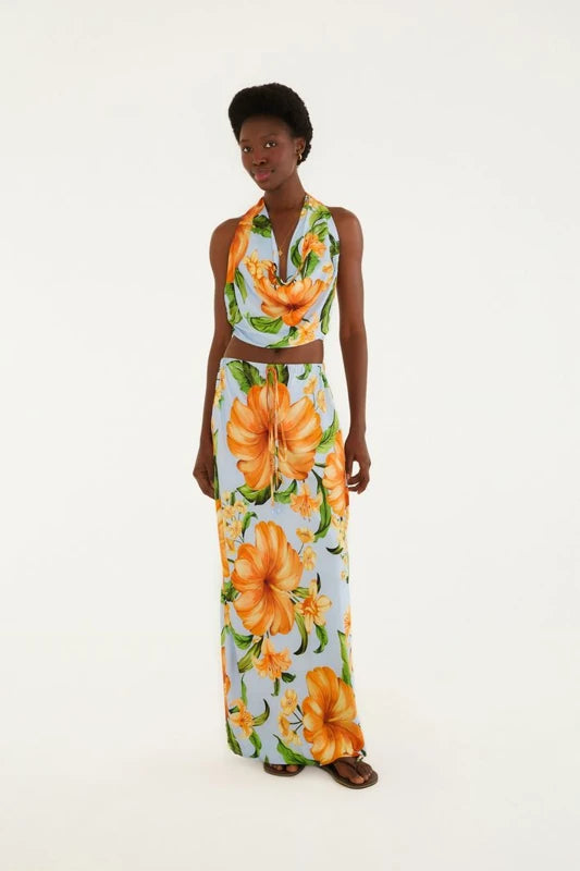 Saia Estampada Floral Anis