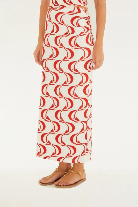 Saia Midi Estampada Peixe Copa