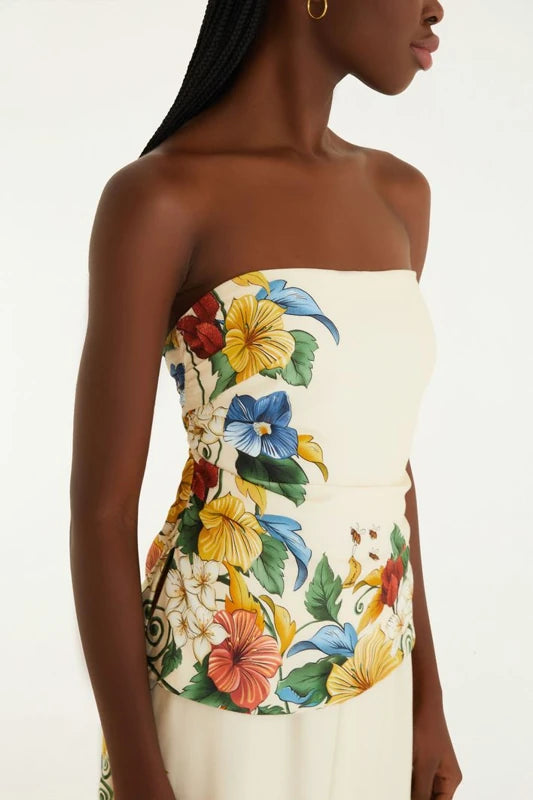 Macacão Sem Alças Estampado Tropicalzinho Lenço