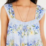 Vestido Curto Estampado Orquidário Azul