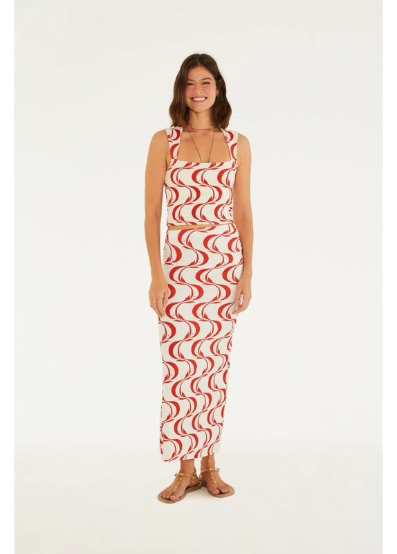 Saia Midi Estampada Peixe Copa