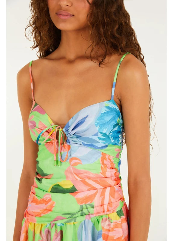 Vestido Longo Alças Estampado Amor De Flor