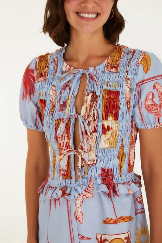 Macaquinho Lastex Selo Vintage Azul