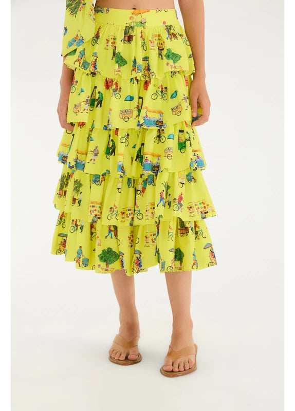 Saia Babados Estampada Vidas Sobre Rodas