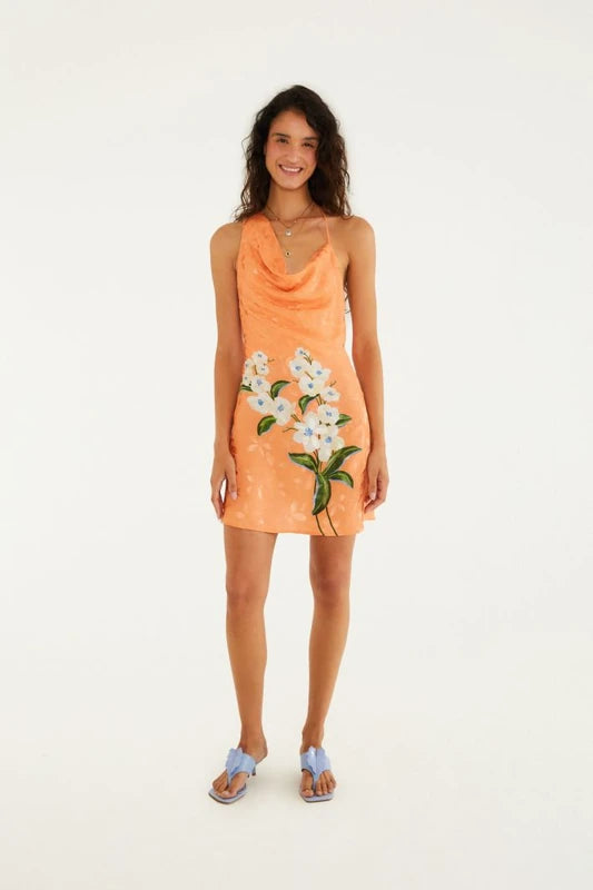 Vestido Decote Estampado Buquê