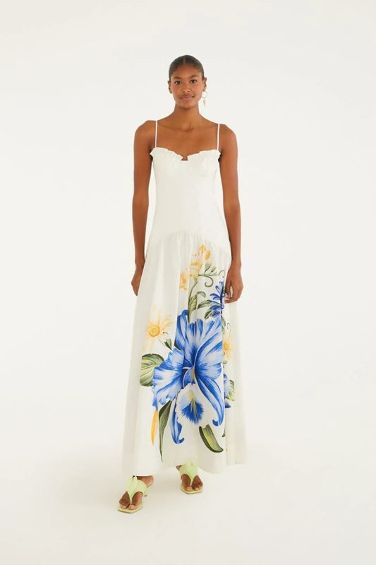 Vestido Longo Estampado Orquidário Off