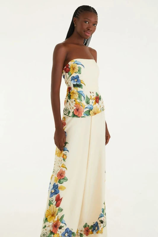 Macacão Sem Alças Estampado Tropicalzinho Lenço