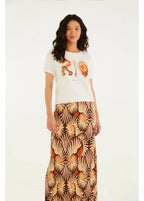 Saia Midi Plissada Estampada Mar De Concha