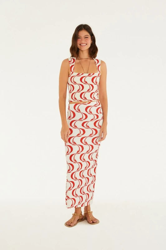 Saia Midi Estampada Peixe Copa