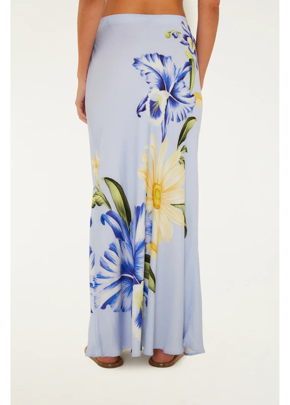 Saia Enviesada Estampada Orquidário Bege