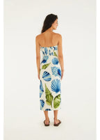 Vestido Midi Sem Alça Estampado Concha Litoral