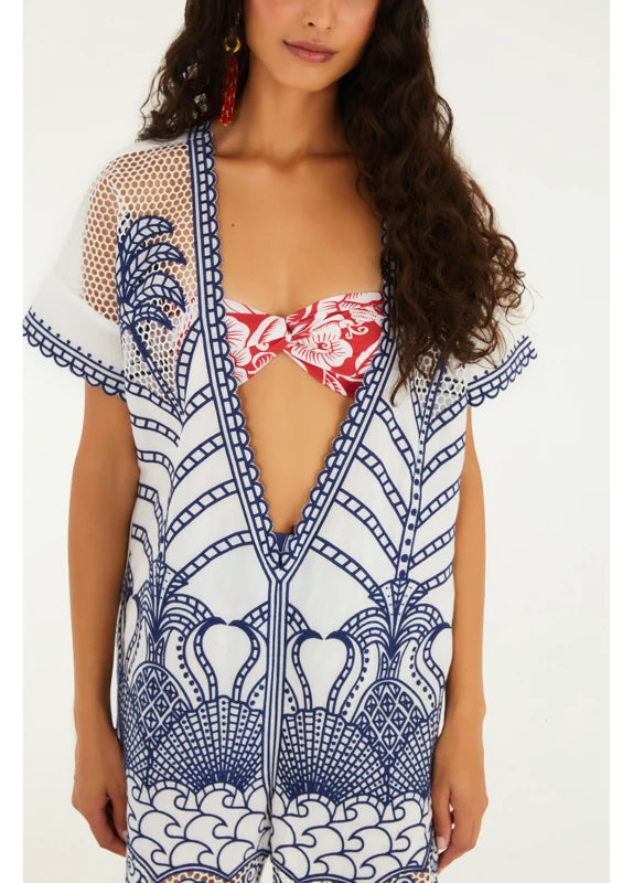 Macaquinho Richelieu Estampado Noite De Pássaro