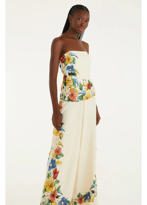 Macacão Sem Alças Estampado Tropicalzinho Lenço