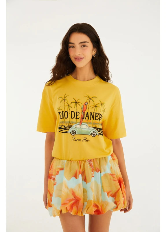 Short Saia Balonê Estampado Vestida De Flor