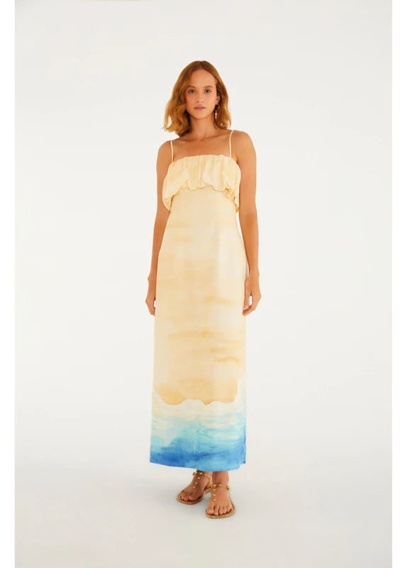 Vestido Reto Estampado Praia Linda