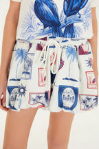 Saia Curta Balonê Moletom Estampada Tropical Vintage