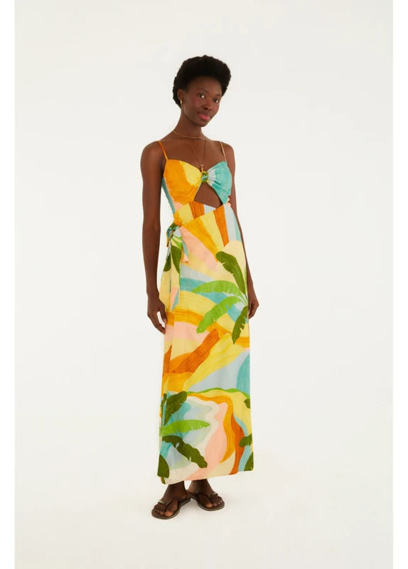 Vestido Transpasse Estampado Paisagem Carioca