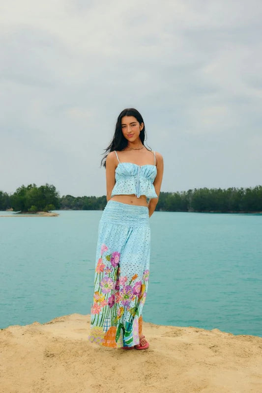 Saia Longa Estampada Jardim Primavera