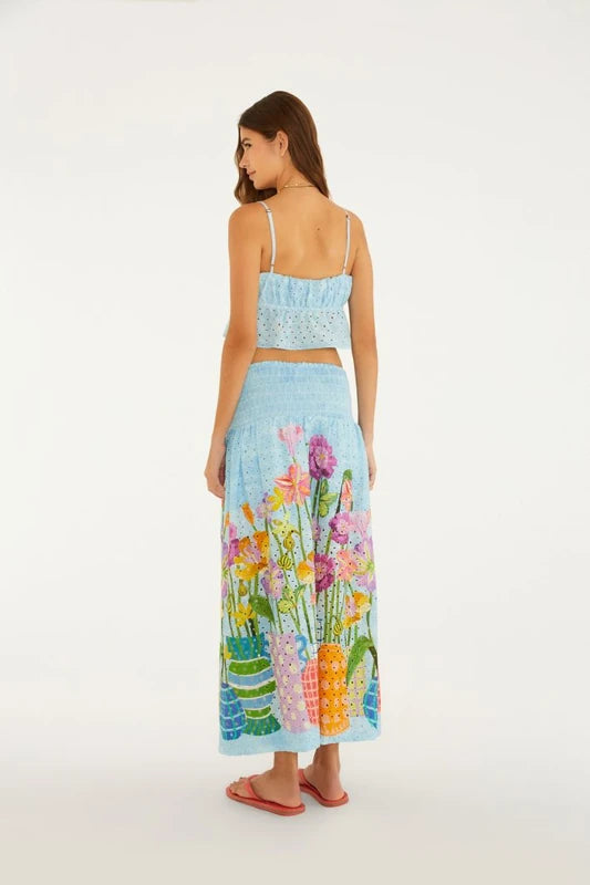 Saia Longa Estampada Jardim Primavera