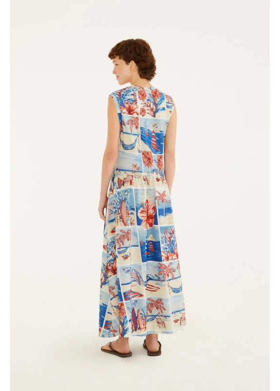 Vestido Cropped Recorte Estampado Diário De Verão