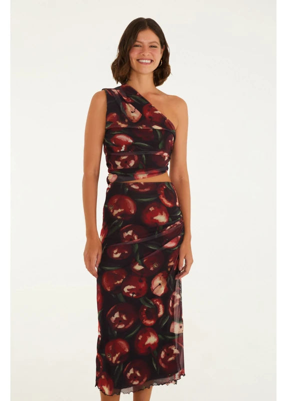 Saia Tule Estampada Cereja Pintada