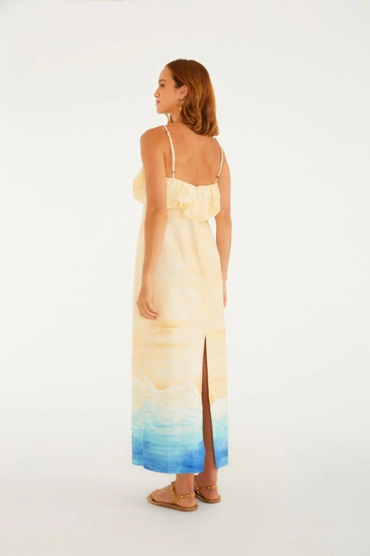 Vestido Reto Estampado Praia Linda