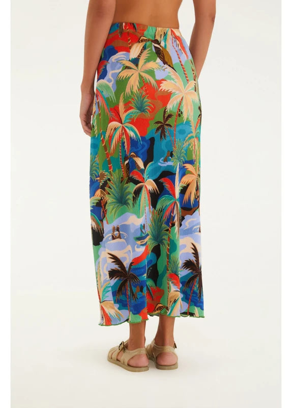 Saia Midi Plissada Estampada Bem Querer