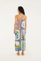 Vestido Sem Alça Estampado Selo Praiano