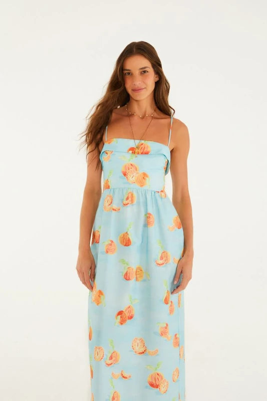 Vestido Alcinhas Estampado Tangerina