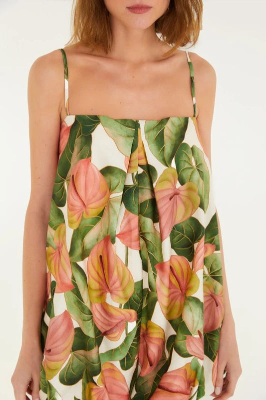 Macaquinho Balonê Estampado Antúrio Corrido