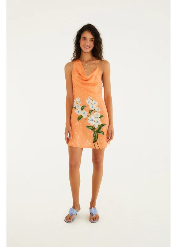 Vestido Decote Estampado Buquê