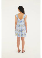 Vestido Curto Estampado Orquidário Azul