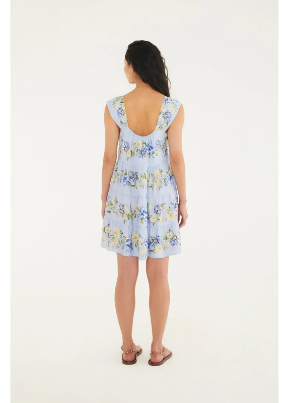 Vestido Curto Estampado Orquidário Azul