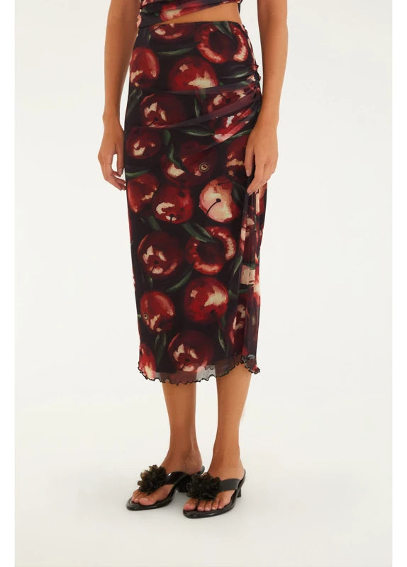 Saia Tule Estampada Cereja Pintada