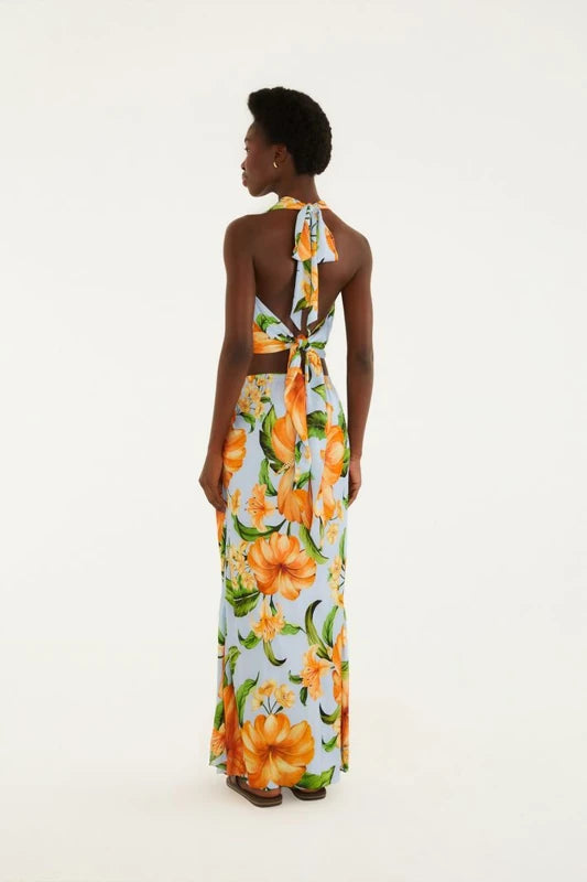 Saia Estampada Floral Anis